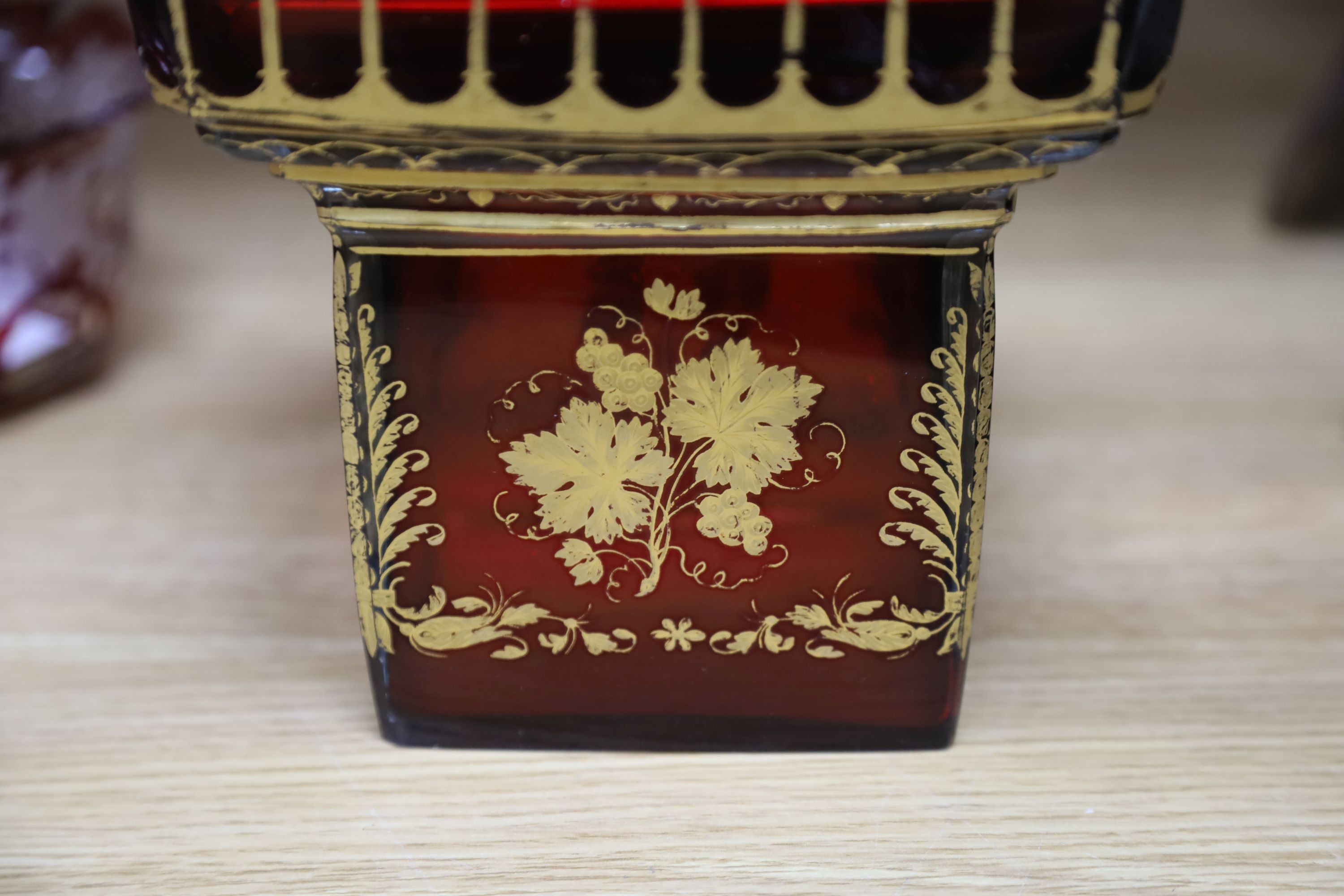 A group of 19th century Bohemian gilt-decorated ruby glassware etc.